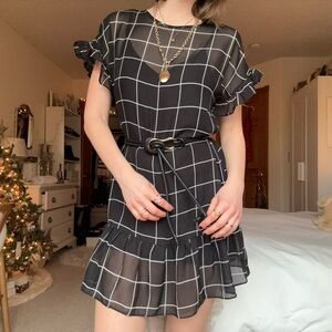 forever 21 black and white plaid ruffle grid print mini dress